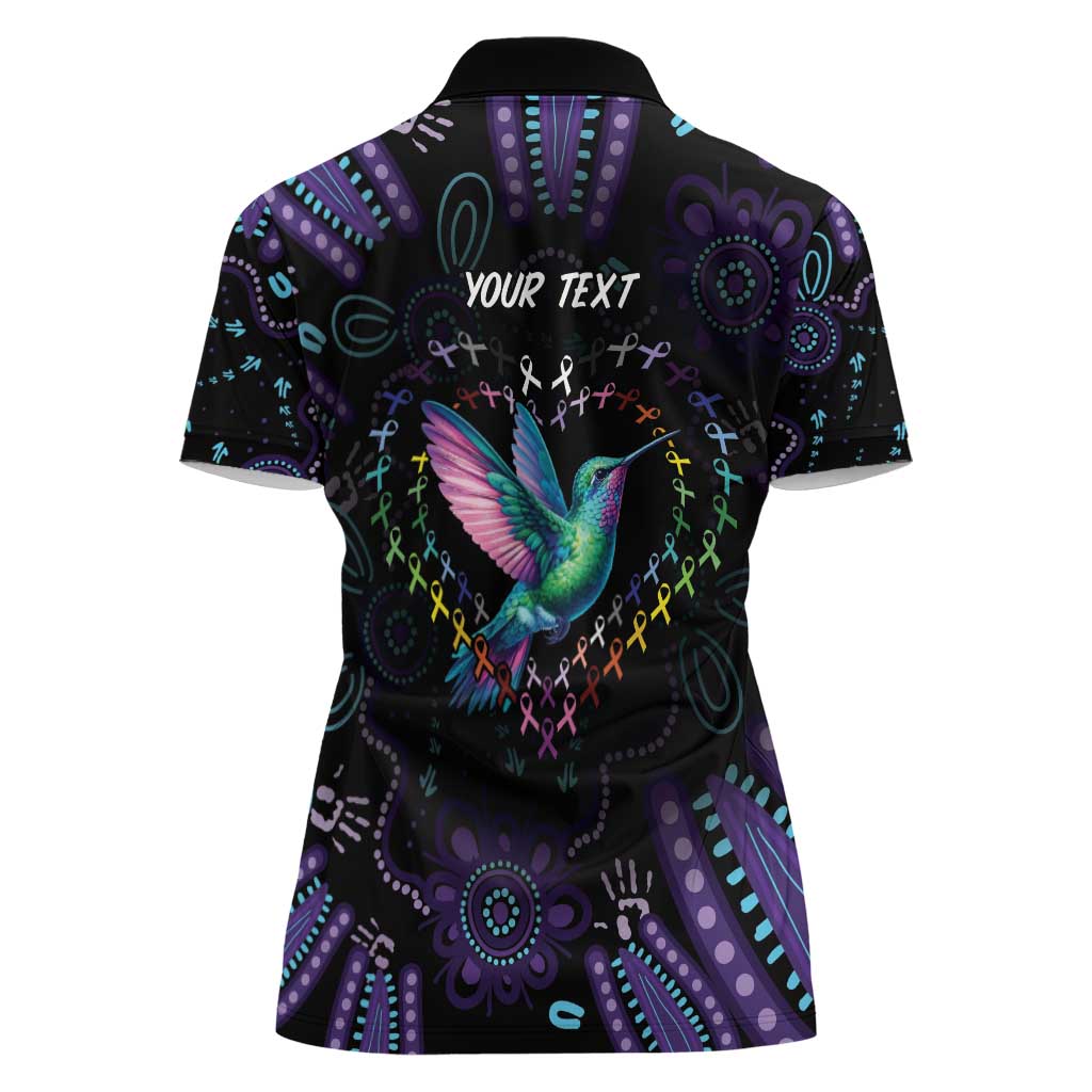 Australia Indigenous Aboriginal Arts Women Polo Shirt Hummingbird - Fight Cancer In All Colors