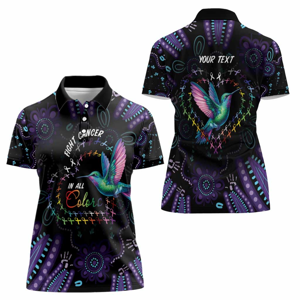 Australia Indigenous Aboriginal Arts Women Polo Shirt Hummingbird - Fight Cancer In All Colors