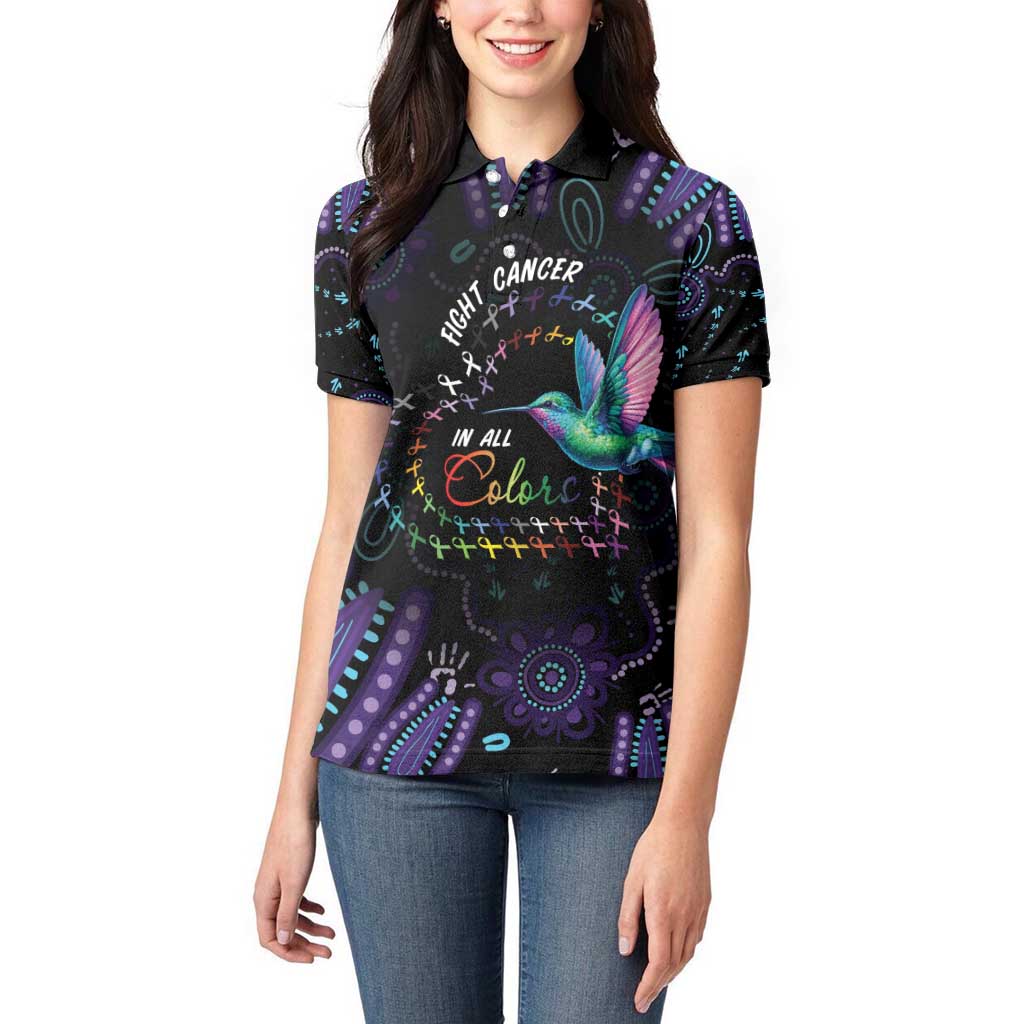 Australia Indigenous Aboriginal Arts Women Polo Shirt Hummingbird - Fight Cancer In All Colors