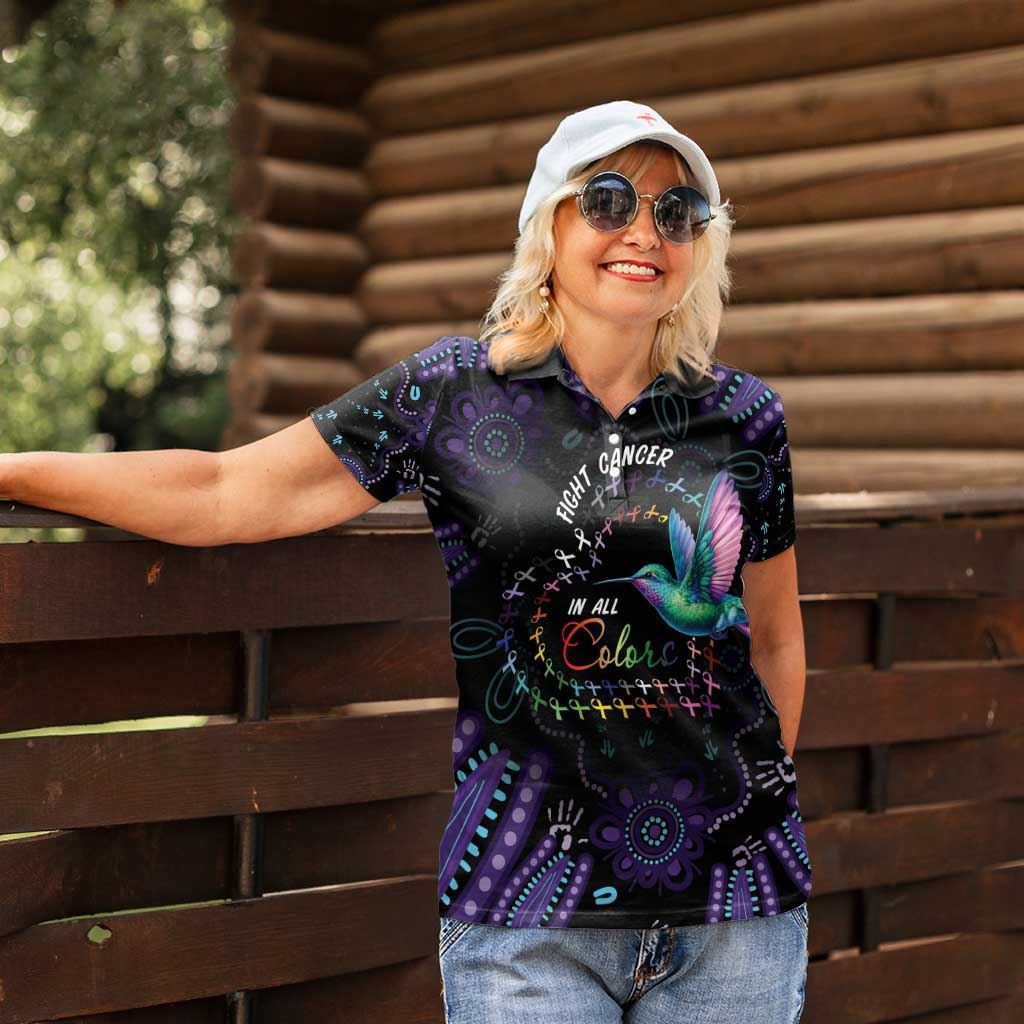 Australia Indigenous Aboriginal Arts Women Polo Shirt Hummingbird - Fight Cancer In All Colors