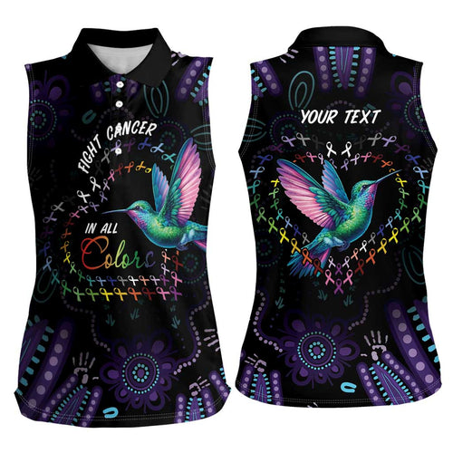 Australia Indigenous Aboriginal Arts Women Sleeveless Polo Shirt Hummingbird - Fight Cancer In All Colors