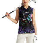 Australia Indigenous Aboriginal Arts Women Sleeveless Polo Shirt Hummingbird - Fight Cancer In All Colors
