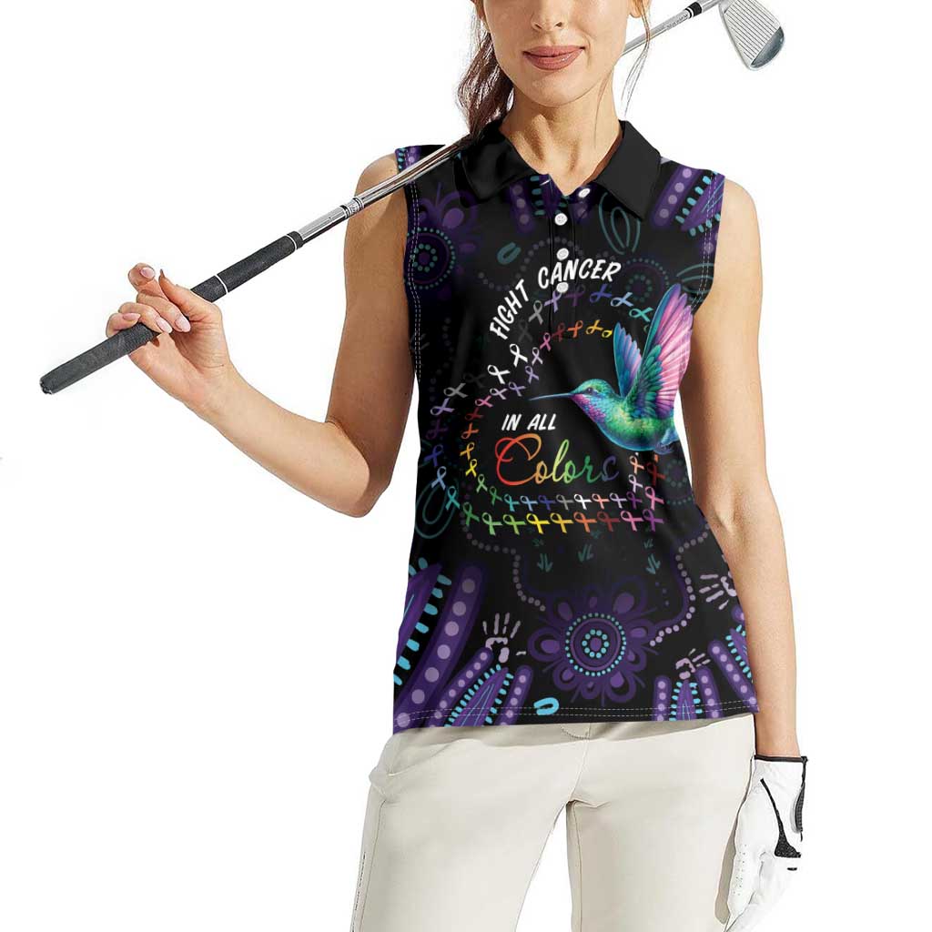 Australia Indigenous Aboriginal Arts Women Sleeveless Polo Shirt Hummingbird - Fight Cancer In All Colors