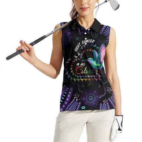 Australia Indigenous Aboriginal Arts Women Sleeveless Polo Shirt Hummingbird - Fight Cancer In All Colors