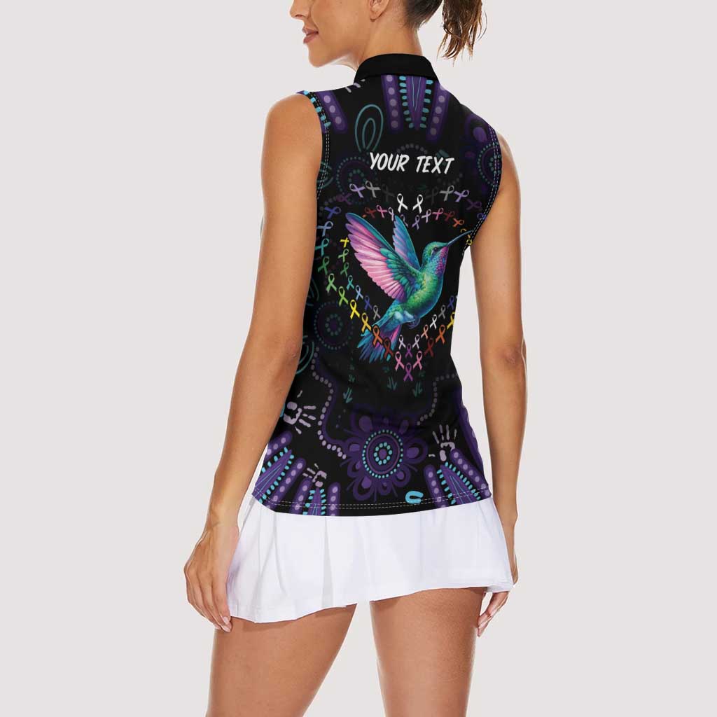 Australia Indigenous Aboriginal Arts Women Sleeveless Polo Shirt Hummingbird - Fight Cancer In All Colors