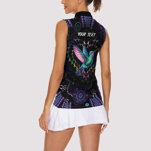 Australia Indigenous Aboriginal Arts Women Sleeveless Polo Shirt Hummingbird - Fight Cancer In All Colors