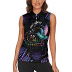 Australia Indigenous Aboriginal Arts Women Sleeveless Polo Shirt Hummingbird - Fight Cancer In All Colors