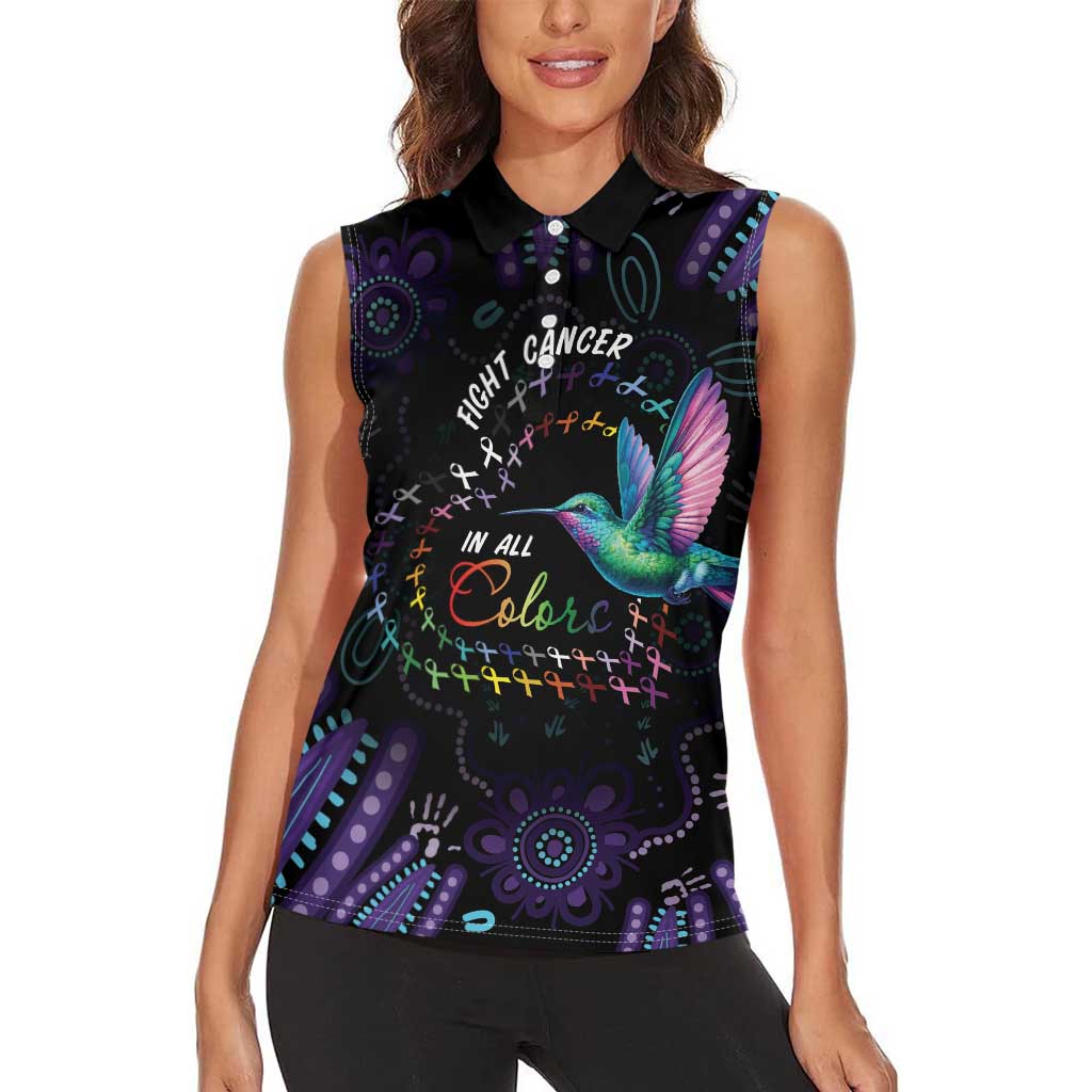 Australia Indigenous Aboriginal Arts Women Sleeveless Polo Shirt Hummingbird - Fight Cancer In All Colors