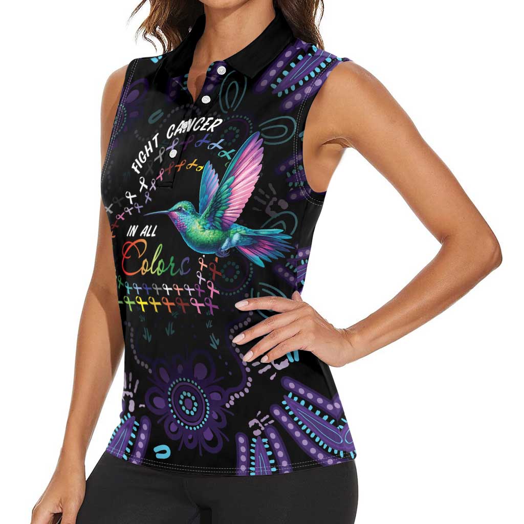 Australia Indigenous Aboriginal Arts Women Sleeveless Polo Shirt Hummingbird - Fight Cancer In All Colors