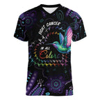 Australia Indigenous Aboriginal Arts Women V-Neck T-Shirt Hummingbird - Fight Cancer In All Colors