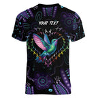 Australia Indigenous Aboriginal Arts Women V-Neck T-Shirt Hummingbird - Fight Cancer In All Colors