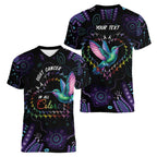 Australia Indigenous Aboriginal Arts Women V-Neck T-Shirt Hummingbird - Fight Cancer In All Colors