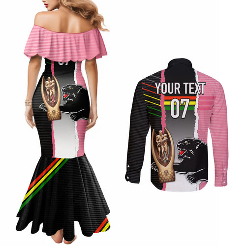 personalised-panther-rugby-nrl-premiers-couples-matching-mermaid-dress-and-long-sleeve-button-shirts-panther-pride-black-pink-sporty-vibe