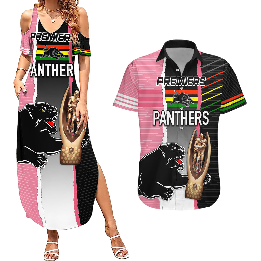 personalised-panther-rugby-nrl-premiers-couples-matching-summer-maxi-dress-and-hawaiian-shirt-panther-pride-black-pink-sporty-vibe