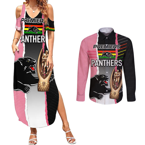 personalised-panther-rugby-nrl-premiers-couples-matching-summer-maxi-dress-and-long-sleeve-button-shirts-panther-pride-black-pink-sporty-vibe