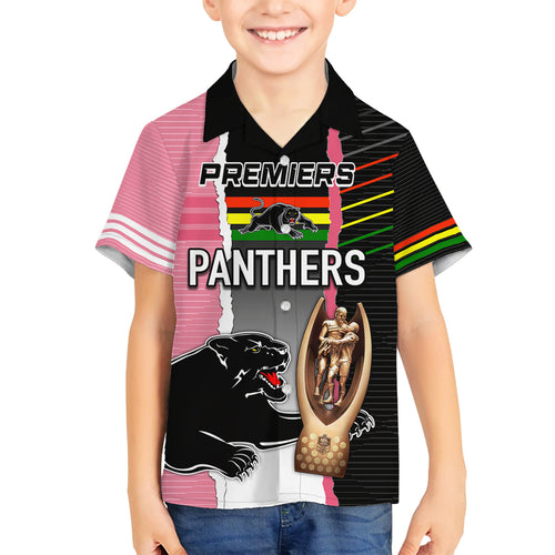 personalised-panther-rugby-nrl-premiers-family-matching-off-shoulder-short-dress-and-hawaiian-shirt-panther-pride-black-pink-sporty-vibe