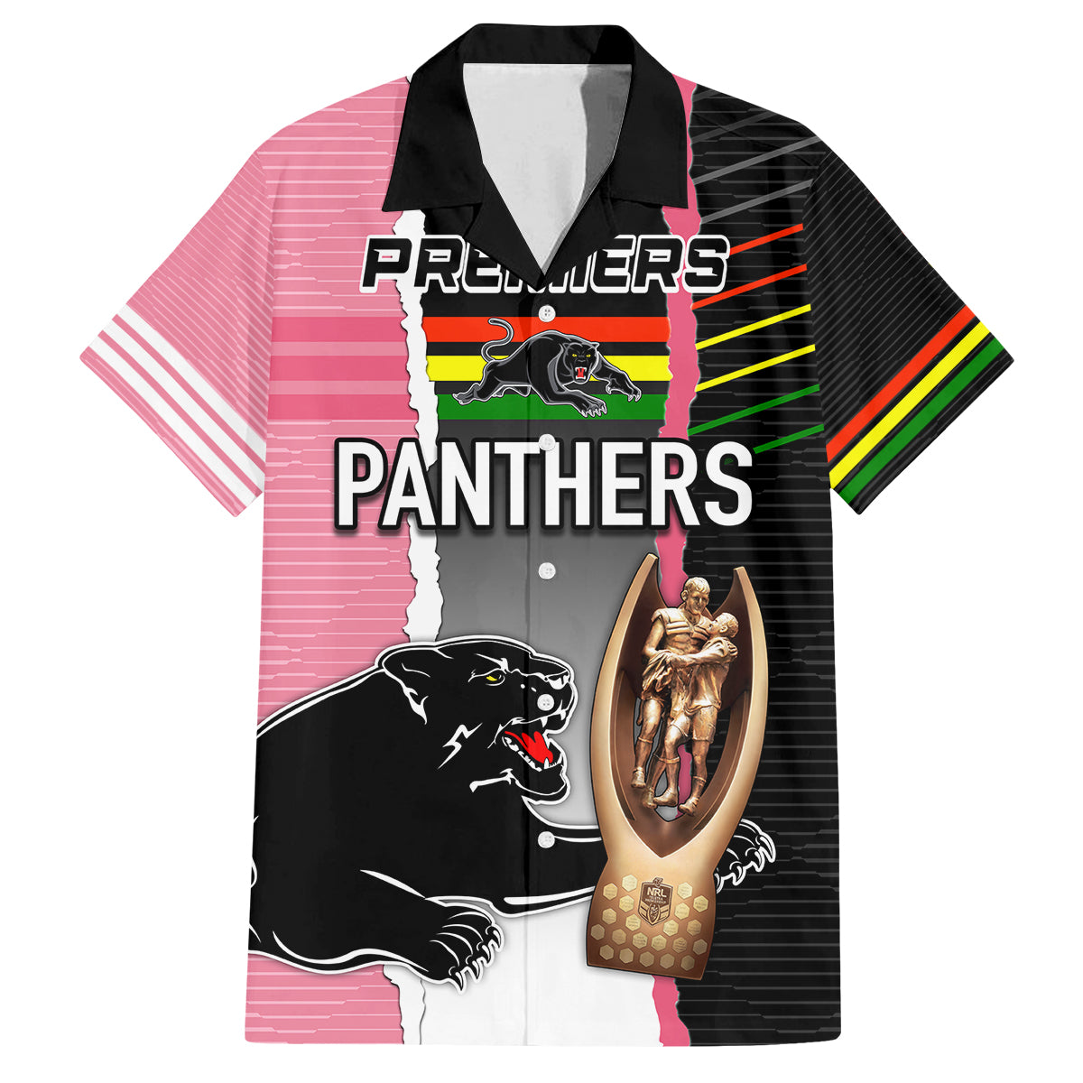 personalised-panther-rugby-nrl-premiers-family-matching-summer-maxi-dress-and-hawaiian-shirt-panther-pride-black-pink-sporty-vibe