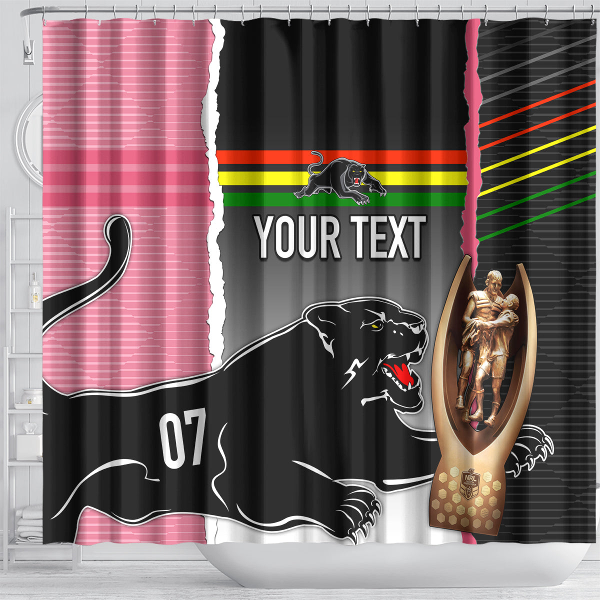 personalised-panther-rugby-nrl-premiers-shower-curtain-panther-pride-black-pink-sporty-vibe