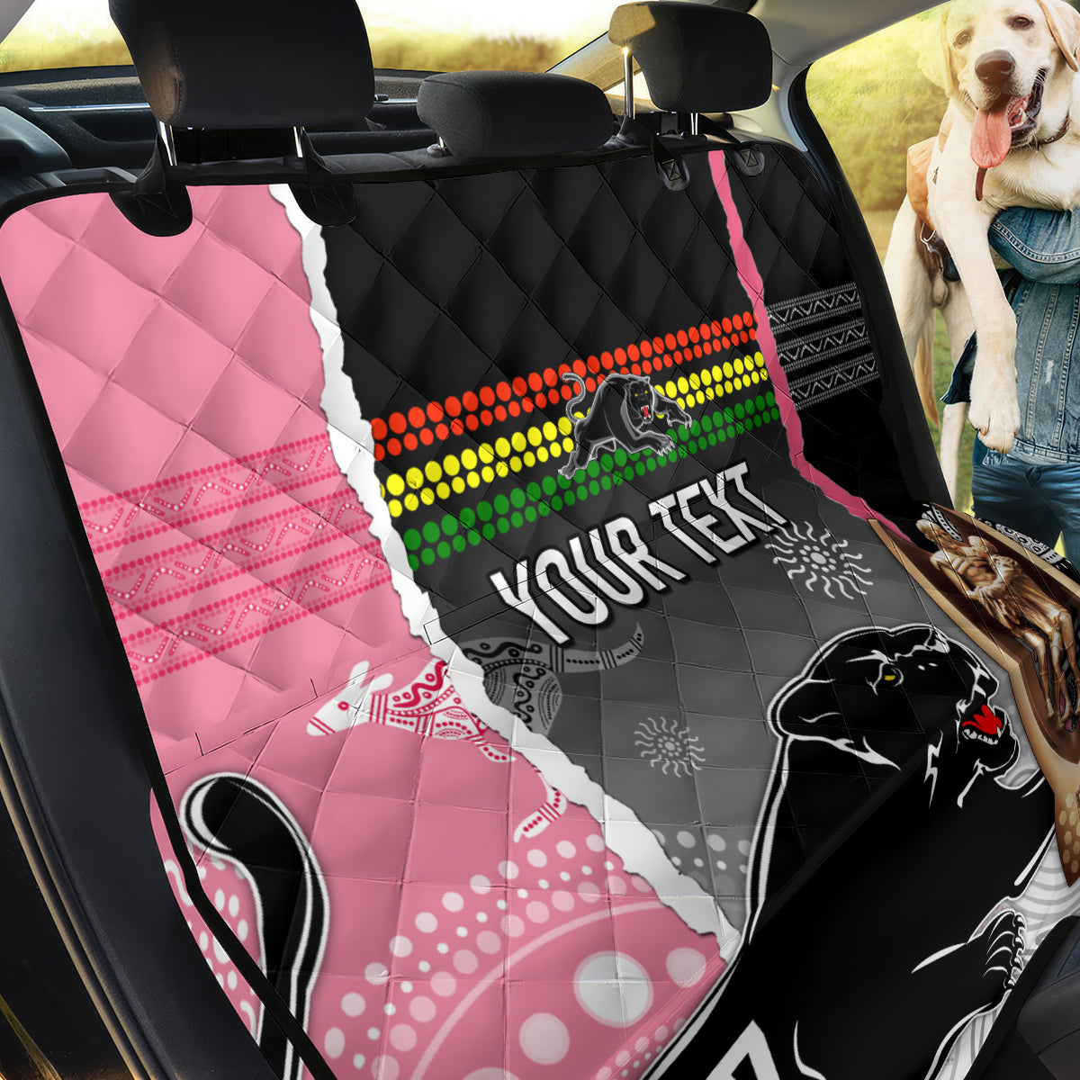 personalised-panther-rugby-nrl-premiers-back-car-seat-cover-panther-pride-black-pink-aboriginal-mix-art
