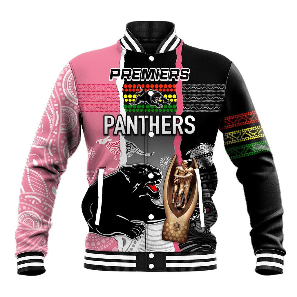 personalised-panther-rugby-nrl-premiers-baseball-jacket-panther-pride-black-pink-aboriginal-mix-art