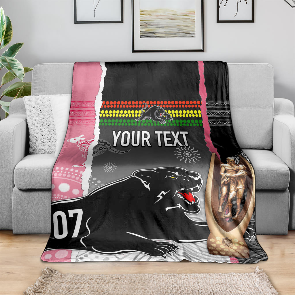 personalised-panther-rugby-nrl-premiers-blanket-panther-pride-black-pink-aboriginal-mix-art