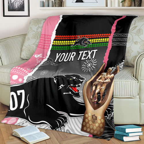 personalised-panther-rugby-nrl-premiers-blanket-panther-pride-black-pink-aboriginal-mix-art