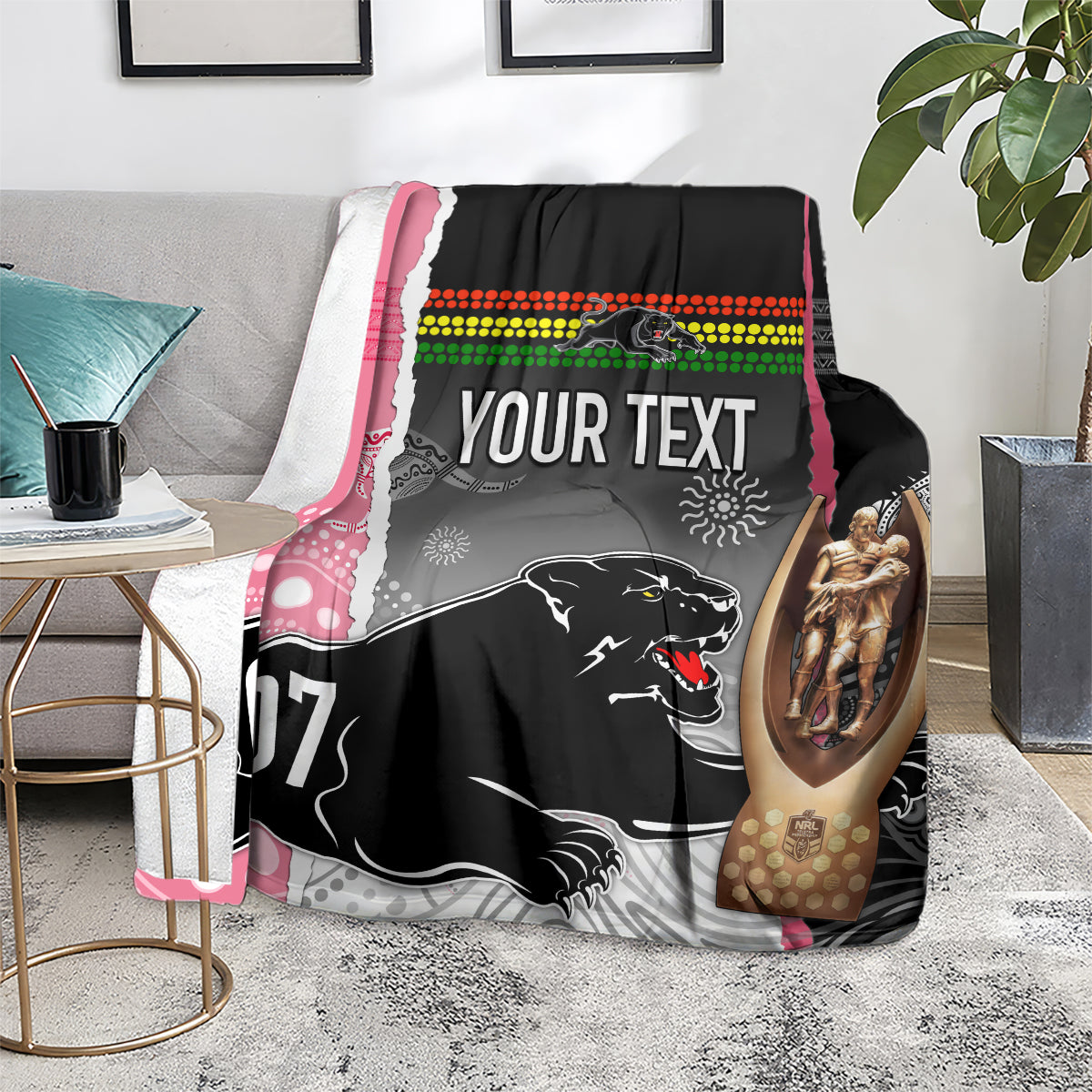 personalised-panther-rugby-nrl-premiers-blanket-panther-pride-black-pink-aboriginal-mix-art