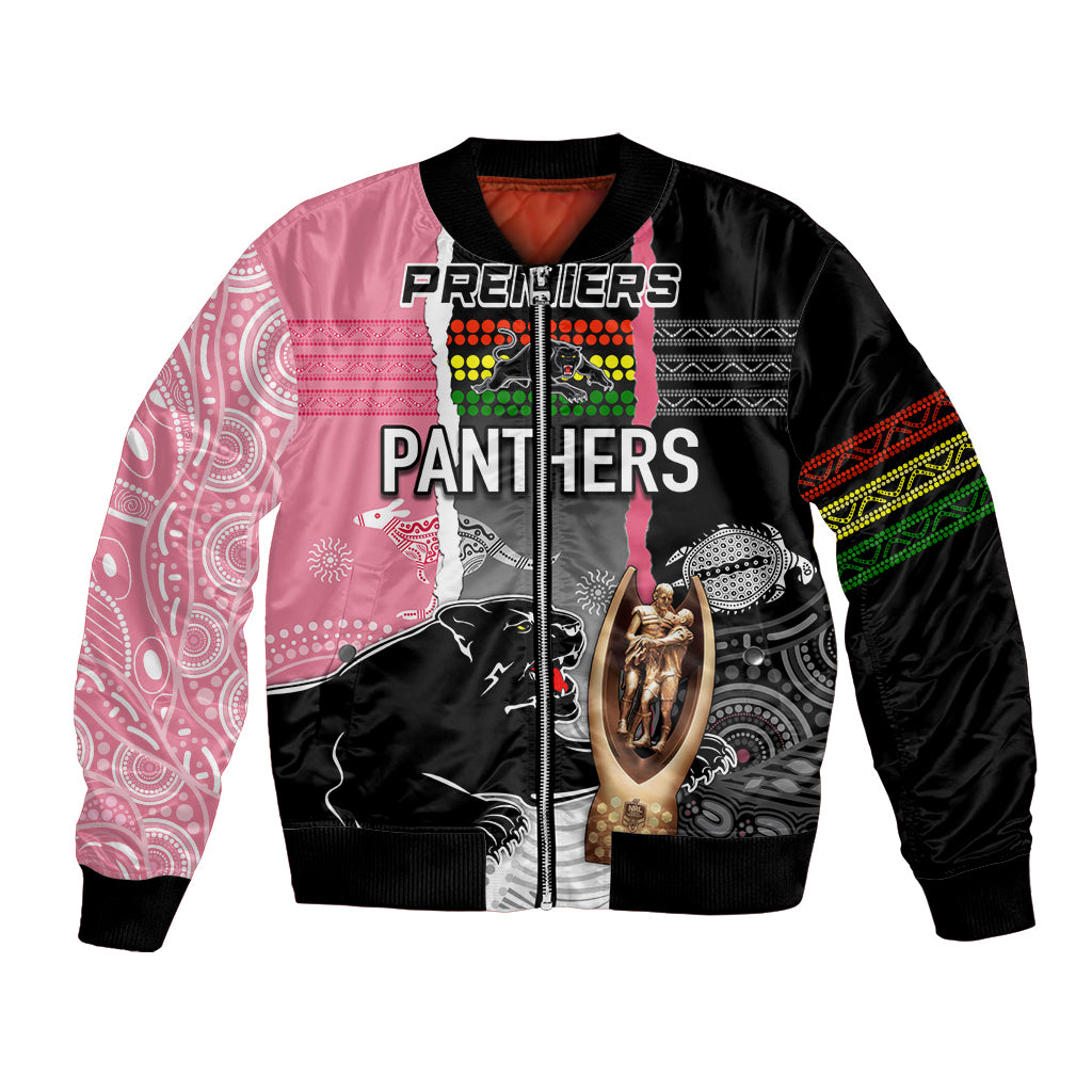 personalised-panther-rugby-nrl-premiers-bomber-jacket-panther-pride-black-pink-aboriginal-mix-art