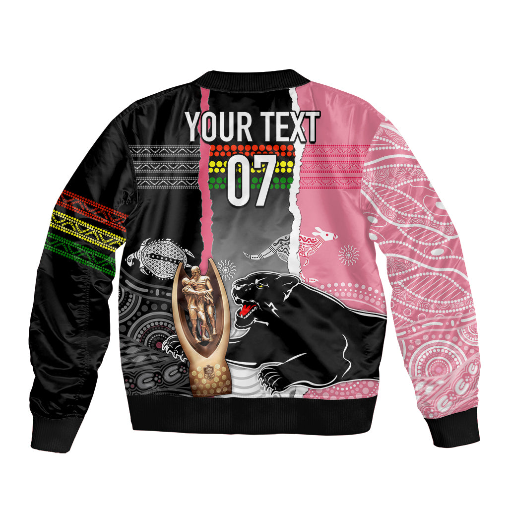 personalised-panther-rugby-nrl-premiers-bomber-jacket-panther-pride-black-pink-aboriginal-mix-art