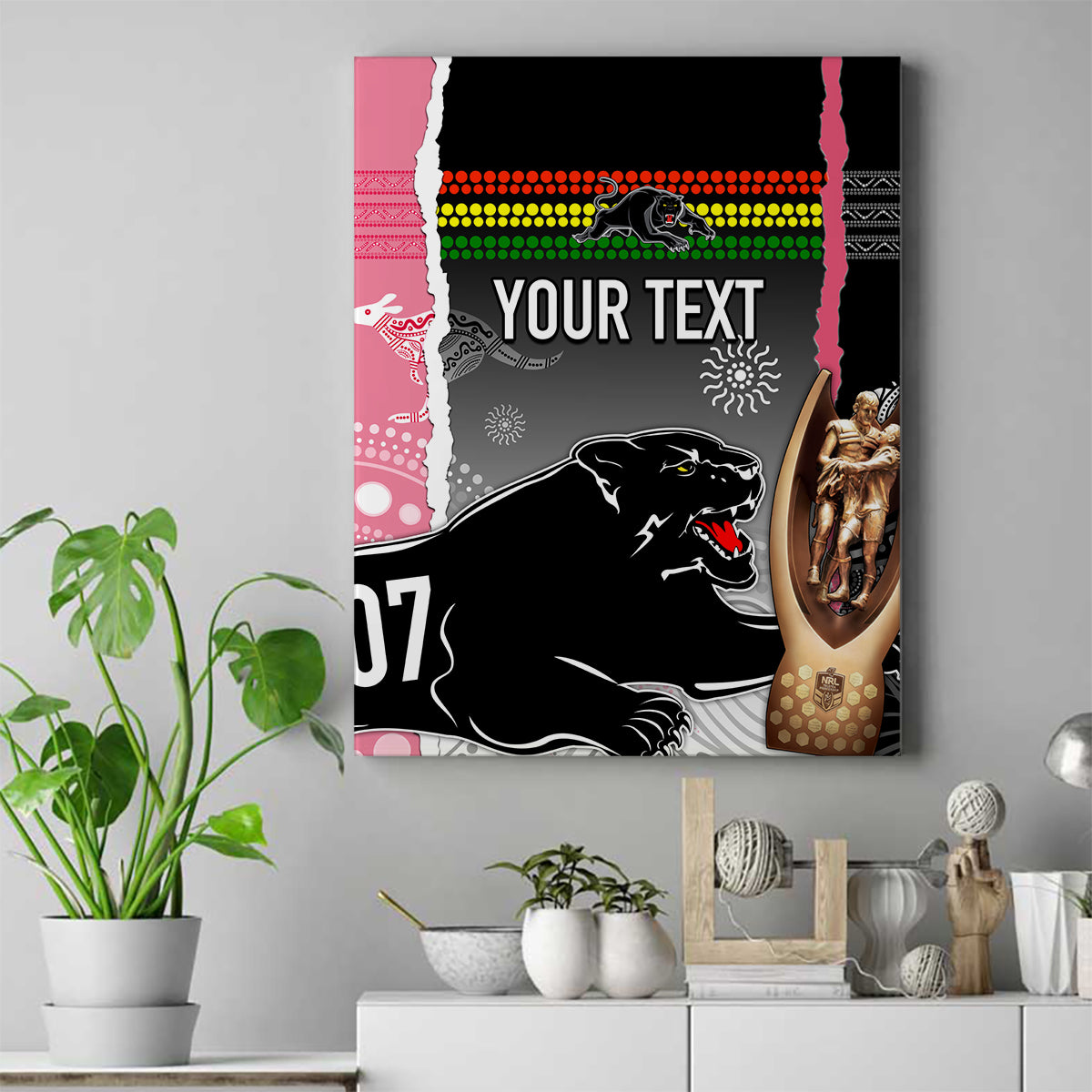 personalised-panther-rugby-nrl-premiers-canvas-wall-art-panther-pride-black-pink-aboriginal-mix-art