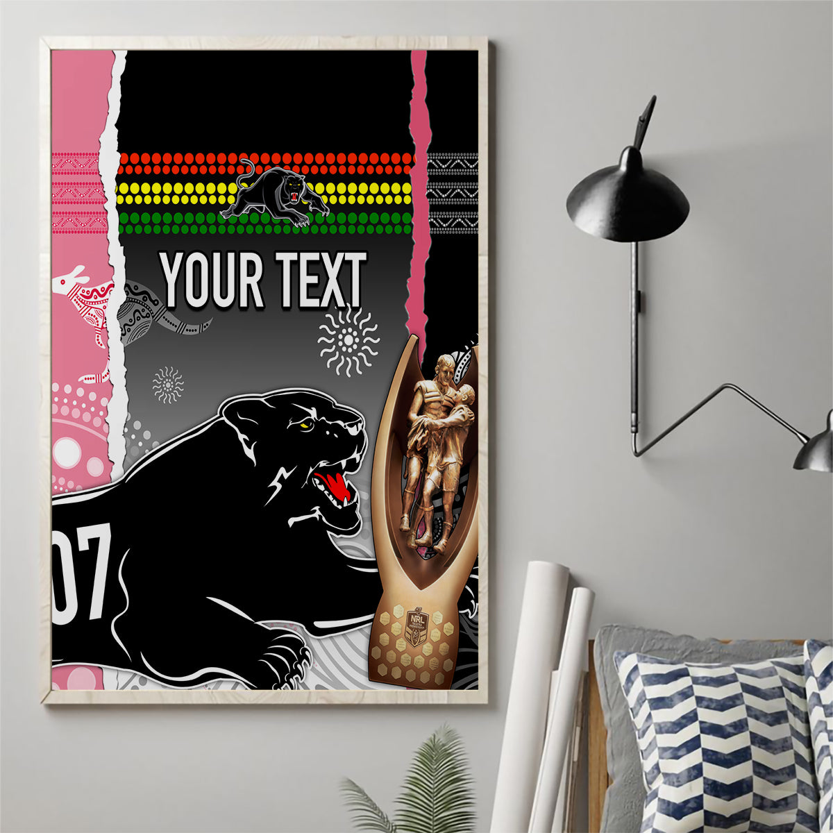 personalised-panther-rugby-nrl-premiers-canvas-wall-art-panther-pride-black-pink-aboriginal-mix-art