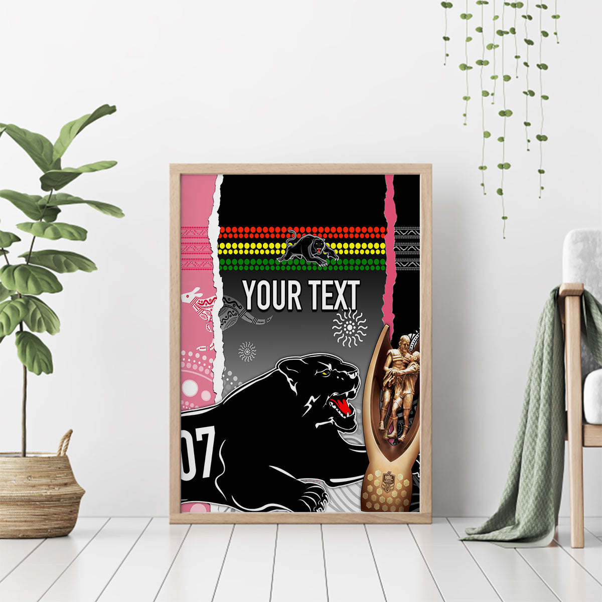 personalised-panther-rugby-nrl-premiers-canvas-wall-art-panther-pride-black-pink-aboriginal-mix-art