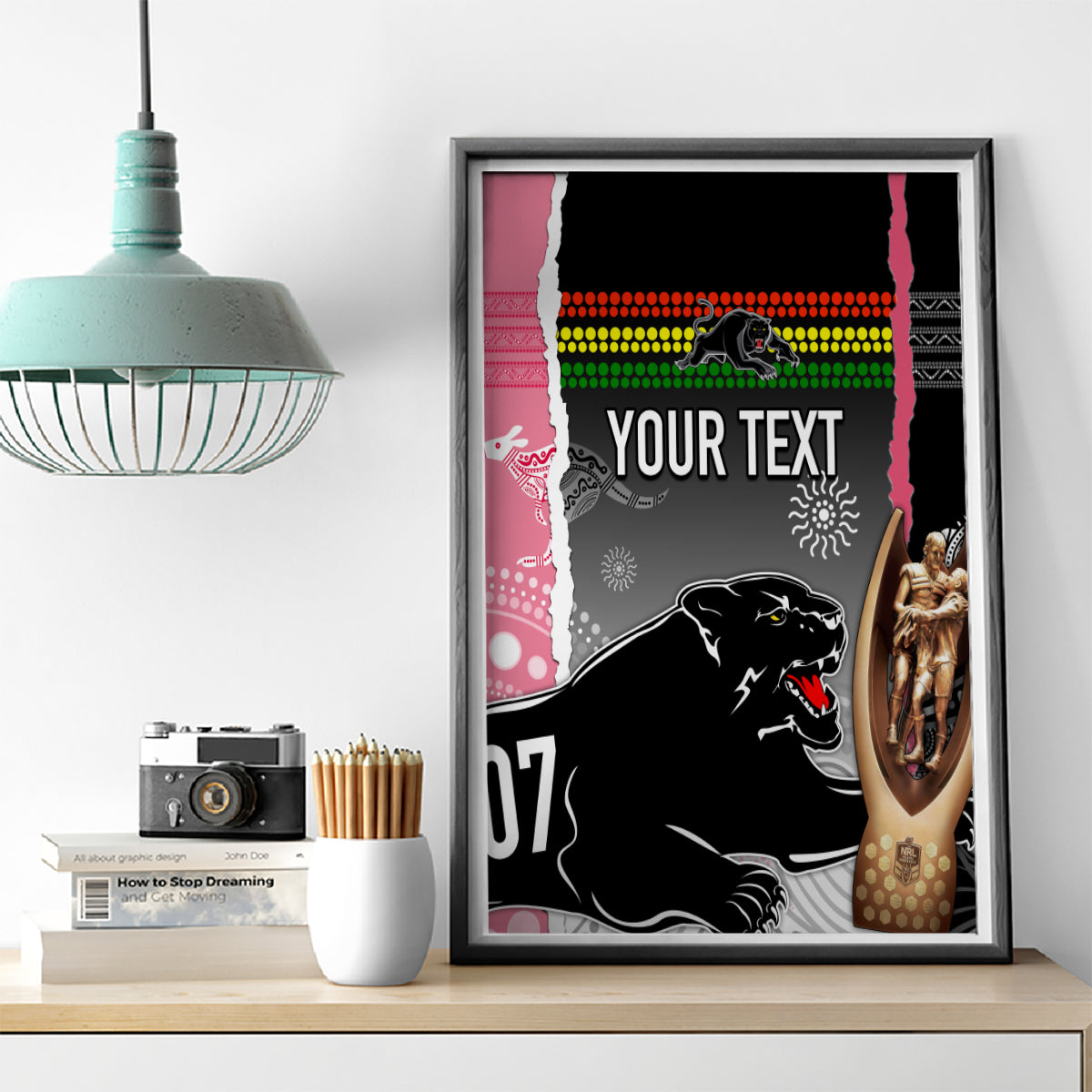 personalised-panther-rugby-nrl-premiers-canvas-wall-art-panther-pride-black-pink-aboriginal-mix-art