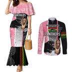 personalised-panther-rugby-nrl-premiers-couples-matching-mermaid-dress-and-long-sleeve-button-shirts-panther-pride-black-pink-aboriginal-mix-art
