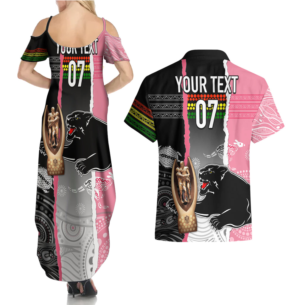 personalised-panther-rugby-nrl-premiers-couples-matching-summer-maxi-dress-and-hawaiian-shirt-panther-pride-black-pink-aboriginal-mix-art