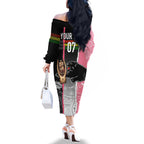 personalised-panther-rugby-nrl-premiers-family-matching-off-shoulder-long-sleeve-dress-and-hawaiian-shirt-panther-pride-black-pink-aboriginal-mix-art
