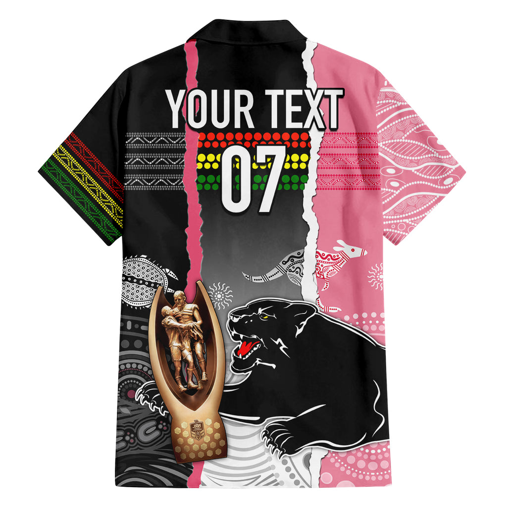 personalised-panther-rugby-nrl-premiers-family-matching-off-shoulder-maxi-dress-and-hawaiian-shirt-panther-pride-black-pink-aboriginal-mix-art