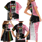 personalised-panther-rugby-nrl-premiers-family-matching-short-sleeve-bodycon-dress-and-hawaiian-shirt-panther-pride-black-pink-aboriginal-mix-art