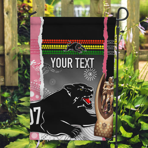 personalised-panther-rugby-nrl-premiers-garden-flag-panther-pride-black-pink-aboriginal-mix-art
