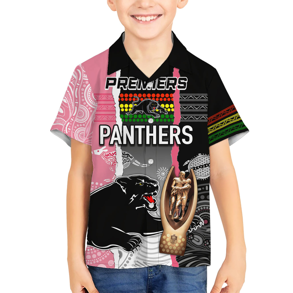 personalised-panther-rugby-nrl-premiers-kid-hawaiian-shirt-panther-pride-black-pink-aboriginal-mix-art
