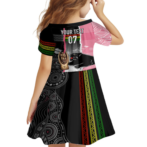 personalised-panther-rugby-nrl-premiers-kid-short-sleeve-dress-panther-pride-black-pink-aboriginal-mix-art