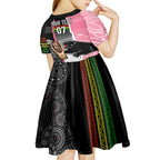 personalised-panther-rugby-nrl-premiers-kid-short-sleeve-dress-panther-pride-black-pink-aboriginal-mix-art