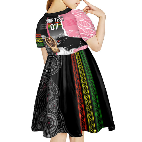 personalised-panther-rugby-nrl-premiers-kid-short-sleeve-dress-panther-pride-black-pink-aboriginal-mix-art