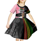 personalised-panther-rugby-nrl-premiers-kid-short-sleeve-dress-panther-pride-black-pink-aboriginal-mix-art