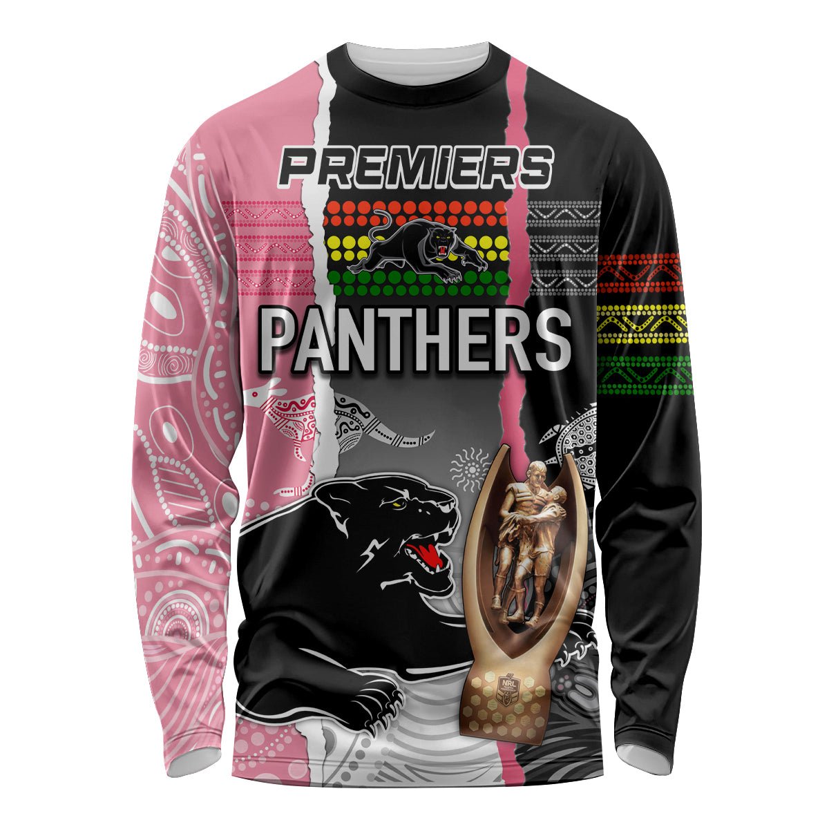 personalised-panther-rugby-nrl-premiers-long-sleeve-shirt-panther-pride-black-pink-aboriginal-mix-art