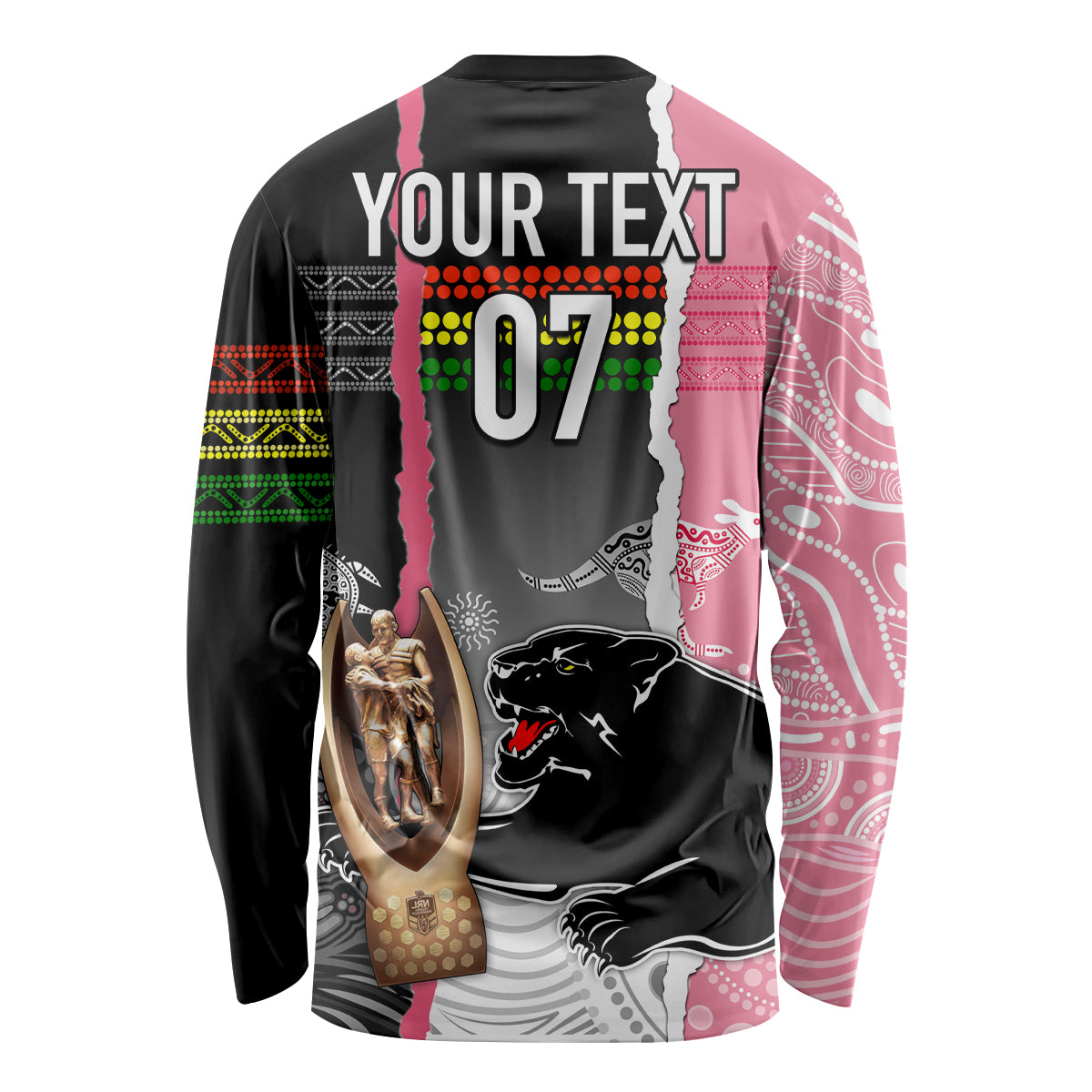 personalised-panther-rugby-nrl-premiers-long-sleeve-shirt-panther-pride-black-pink-aboriginal-mix-art