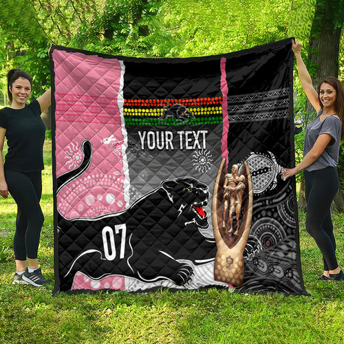 personalised-panther-rugby-nrl-premiers-quilt-panther-pride-black-pink-aboriginal-mix-art