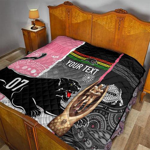 personalised-panther-rugby-nrl-premiers-quilt-panther-pride-black-pink-aboriginal-mix-art