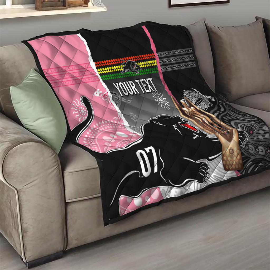 personalised-panther-rugby-nrl-premiers-quilt-panther-pride-black-pink-aboriginal-mix-art