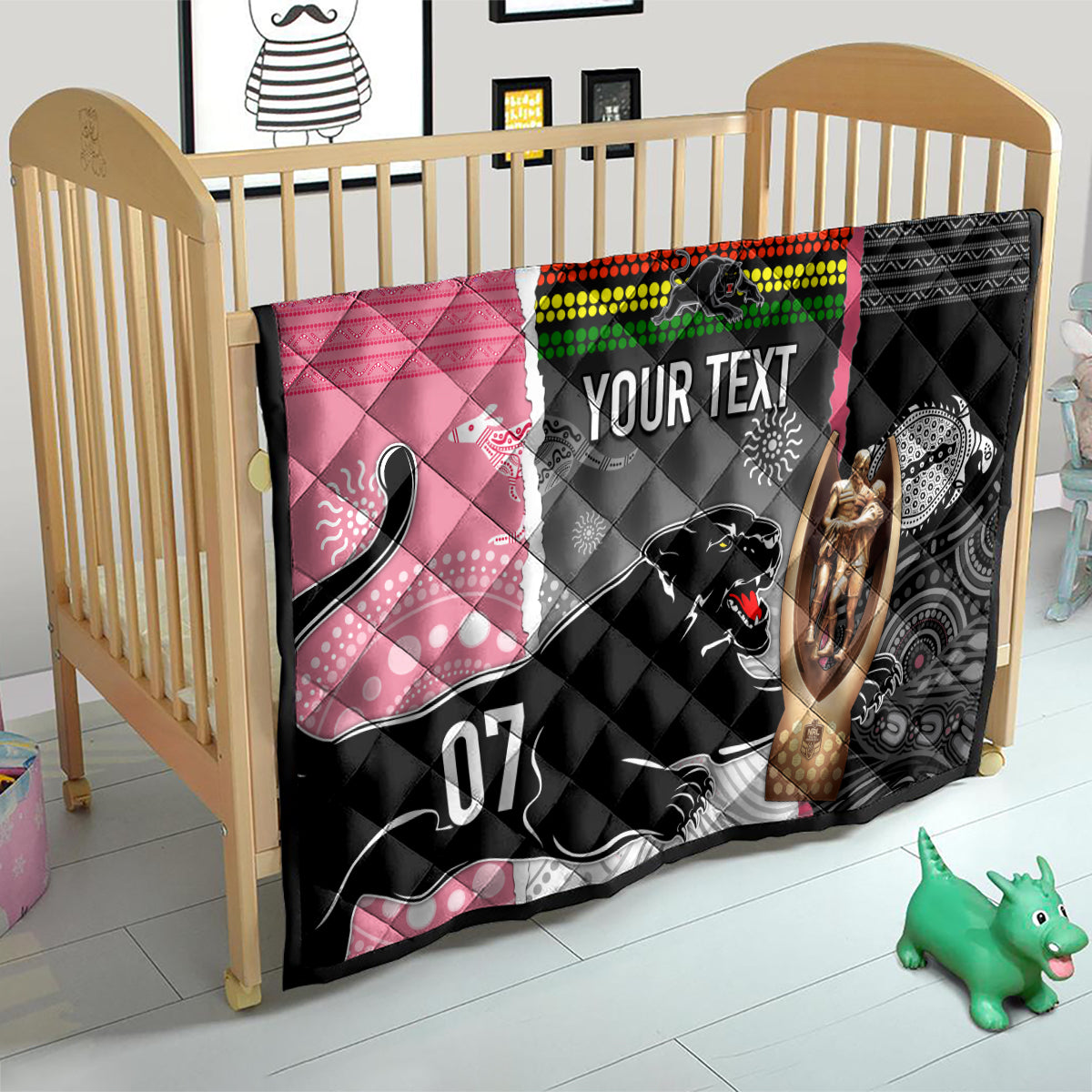 personalised-panther-rugby-nrl-premiers-quilt-panther-pride-black-pink-aboriginal-mix-art